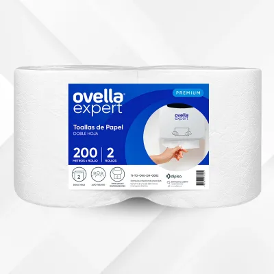 TOALLA DE PAPEL 200 METROS 2 ROLLOS HOJA DOBLE OVELLA