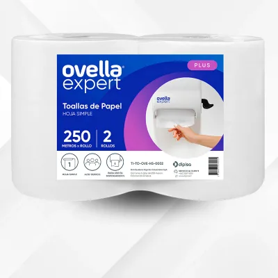 TOALLA DE PAPEL 250M 2 ROLLOS HOJA SIMPLE OVELLA