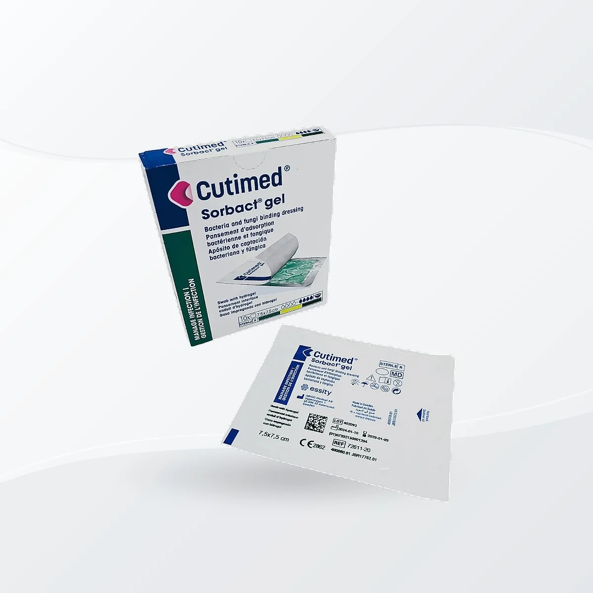 CUTIMED SORBACT GEL STERILE 7.5CM X 7.5CM GREEN - CAJA X 10